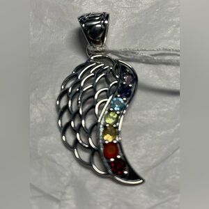 Angel wing pendant with chakra stones